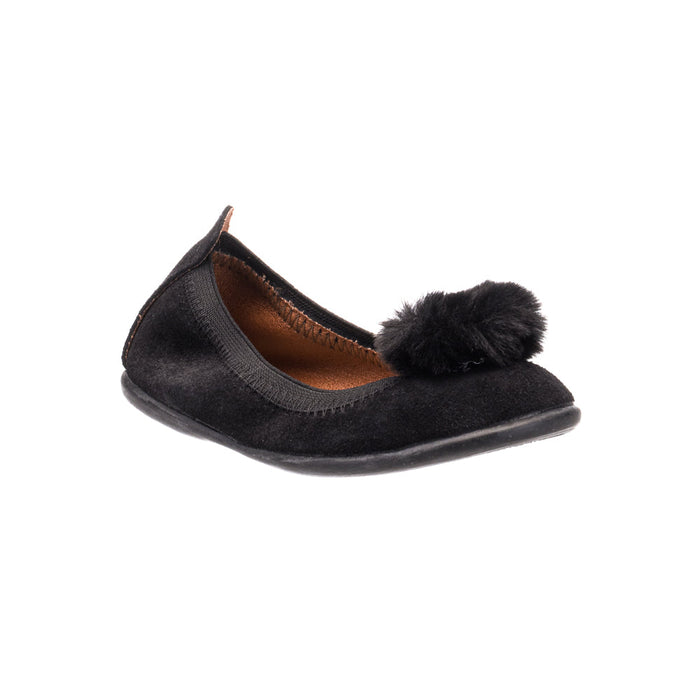 Elephantito Suede Pom Pom Ballerina Black