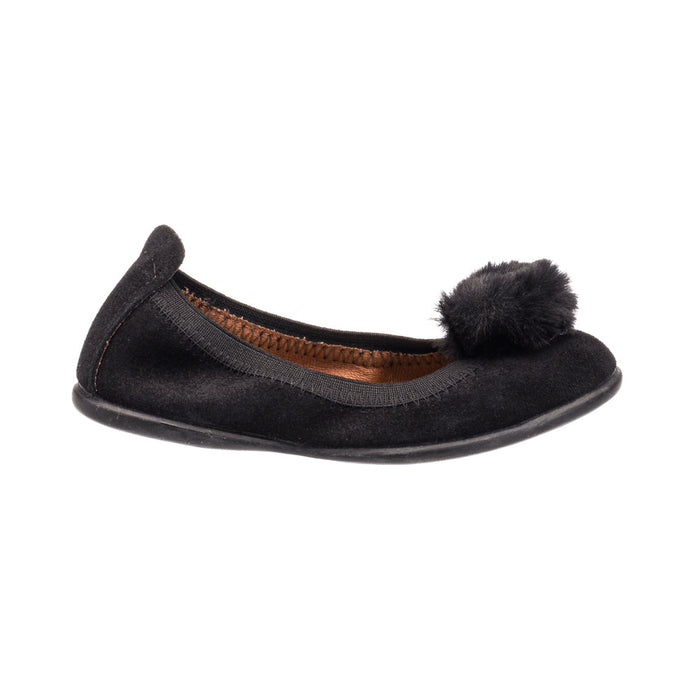 Elephantito Suede Pom Pom Ballerina Black