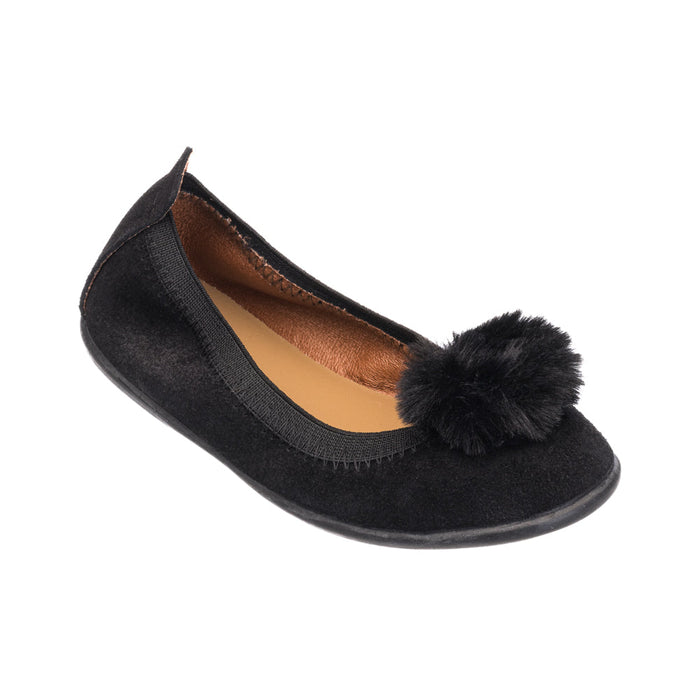 Elephantito Suede Pom Pom Ballerina Black