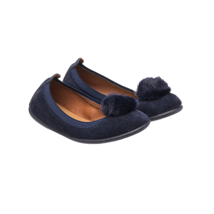 Elephantito Suede Pom Pom Ballerina Blue