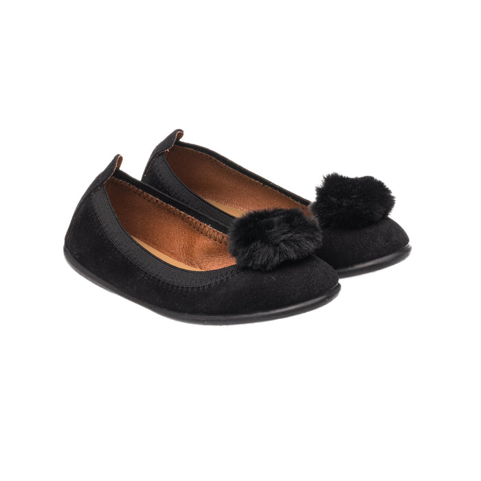 Elephantito Suede Pom Pom Ballerina Black