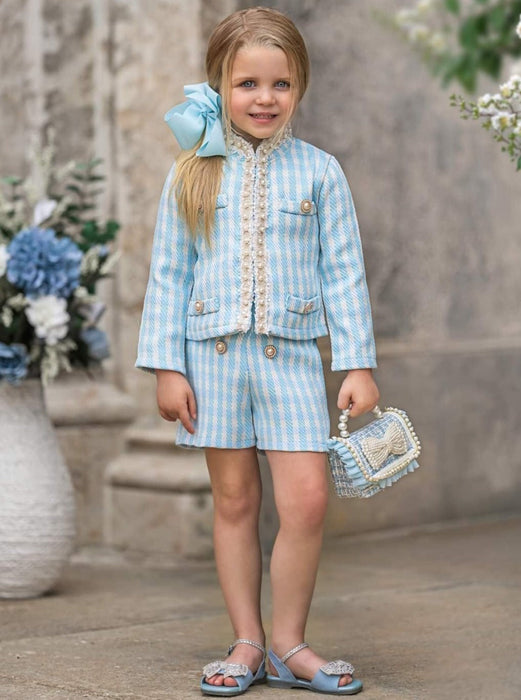 Mia Belle Girls Preppy Outlook Blue Gingham Blazer and Short Set