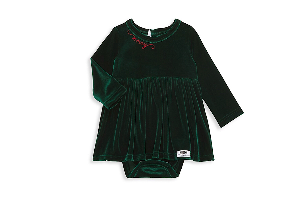 Worthy Threads Holiday Bubble Romper in Emerald Velvet