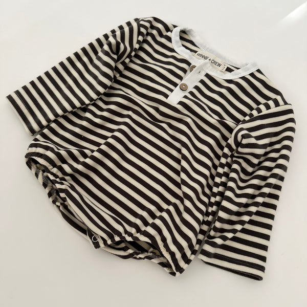 Winnie + Crew Kirby Striped Romper in Grey