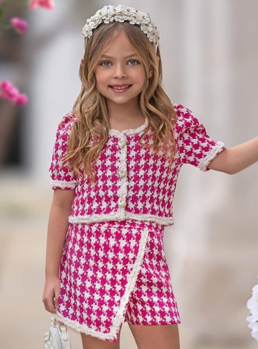 Mia Belle Girls It's Fun To Be Chic Houndstooth Tweed Top and Skort Set