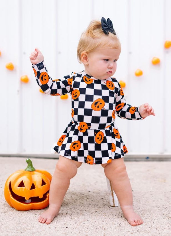 Dream Big Little Co PUMPKIN CHECKMATE DREAM BODYSUIT DRESS