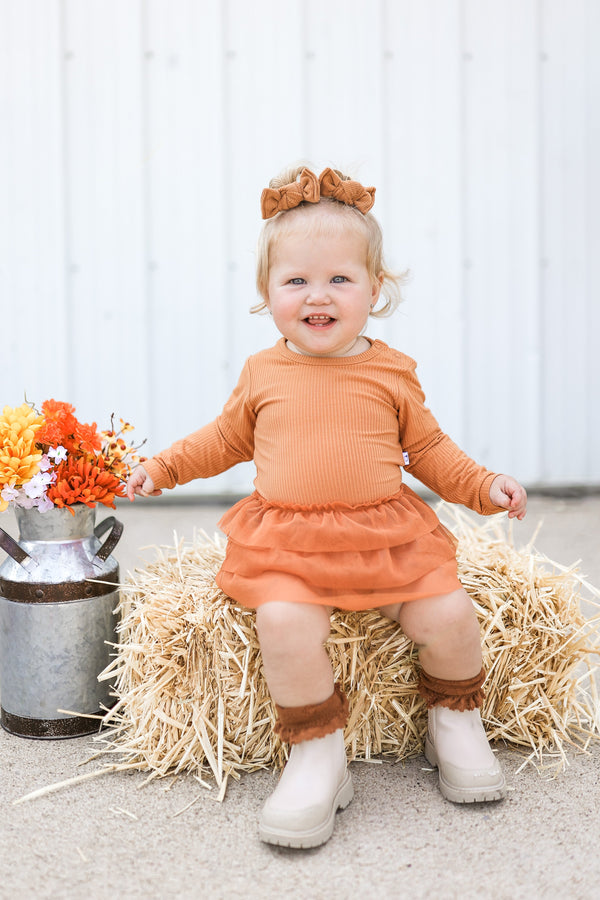 Dream Big Little Co PUMPKIN RIB DREAM TUTU BODYSUIT DRESS