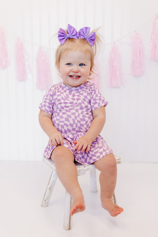 Dream Big Little Co PLUM CHECKERS DREAM BODYSUIT DRESS