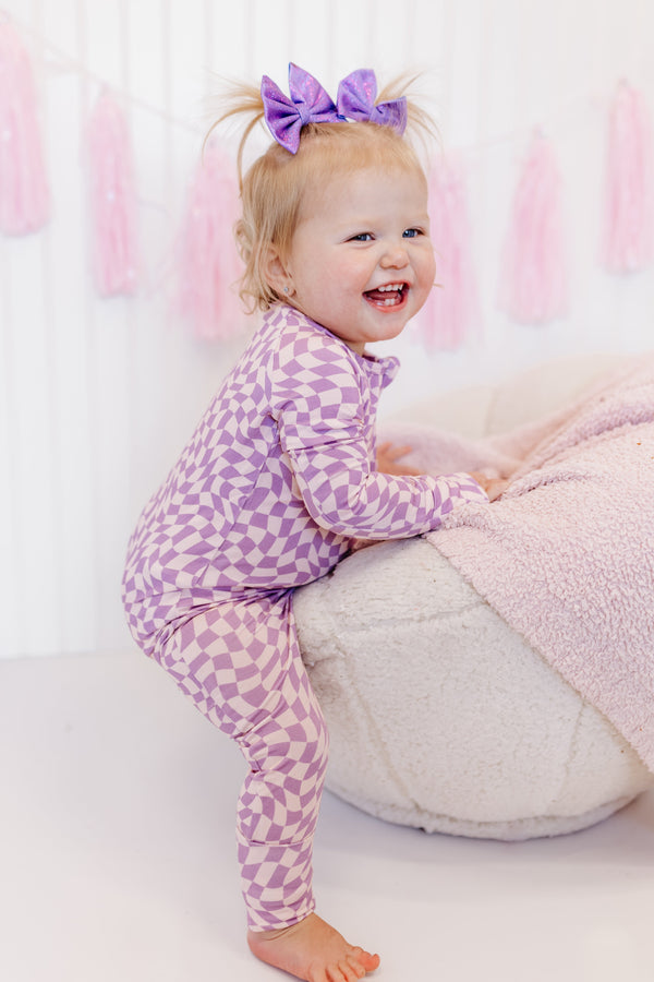 Dream Big Little Co Plum Checkers Dream Romper