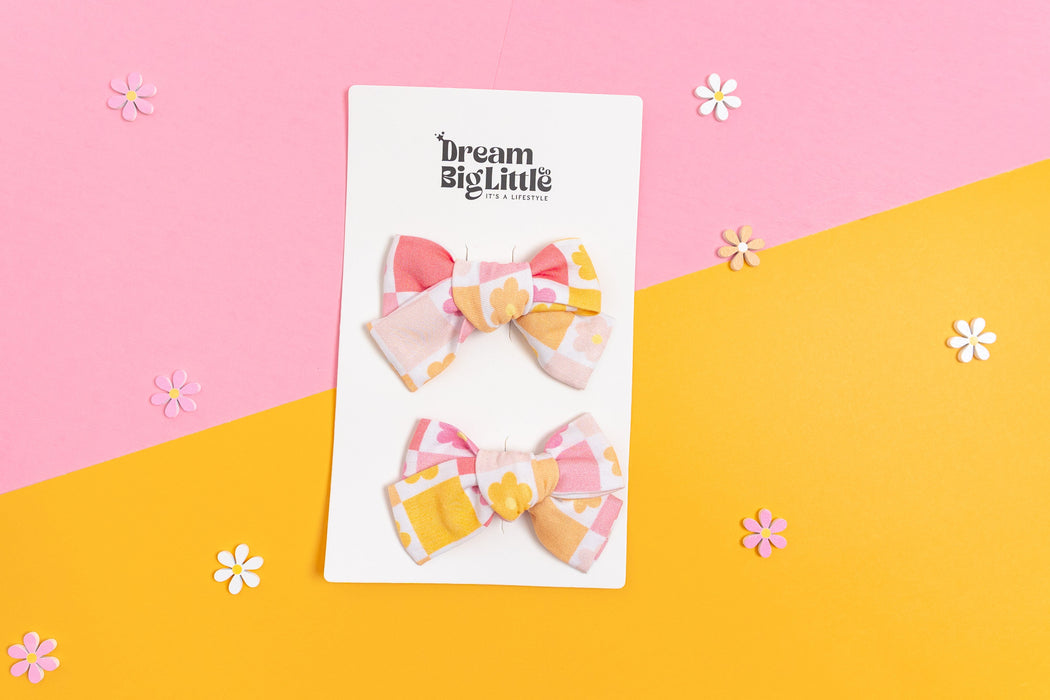 Dream Big Little Co SUMMER SUNSET CHECKERS DREAM BOW HAIR CLIPS