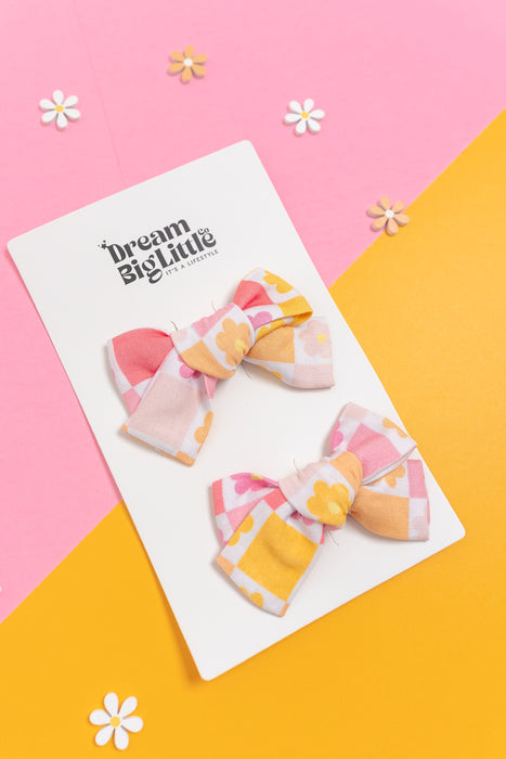 Dream Big Little Co SUMMER SUNSET CHECKERS DREAM BOW HAIR CLIPS