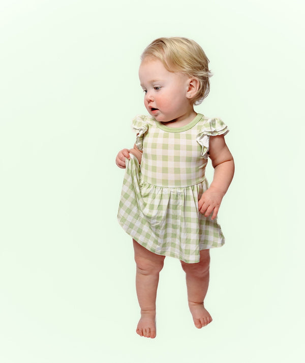 Dream Big Little Co SAGE GINGHAM DREAM BODYSUIT DRESS