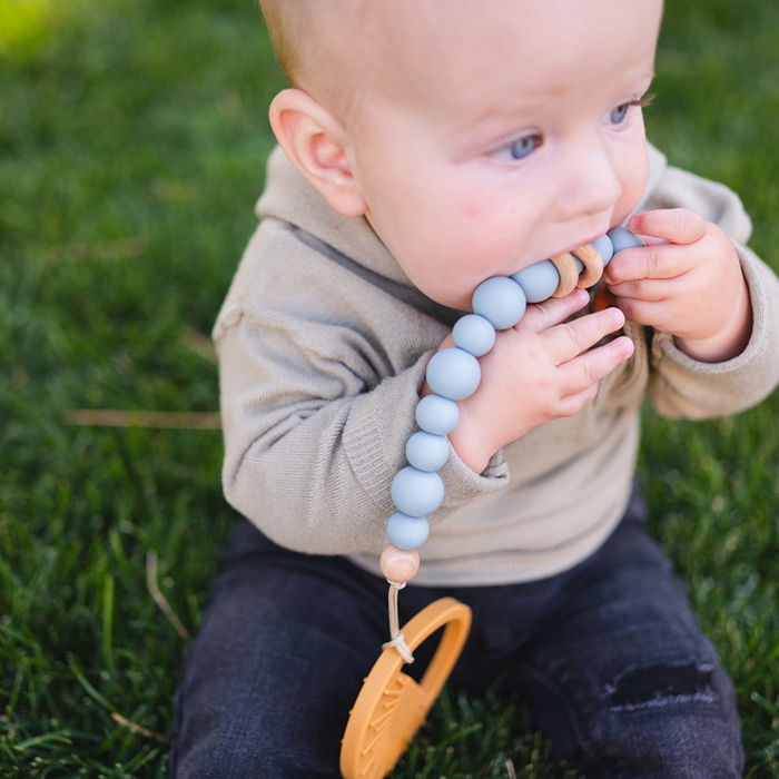 Babeehive Goods Sage Silicone Bead & Wood Ring Pacifier Clip
