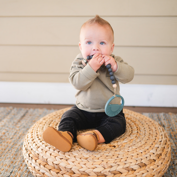Babeehive Goods Mustard Beaded Wooden & Silicone Pacifier Clip