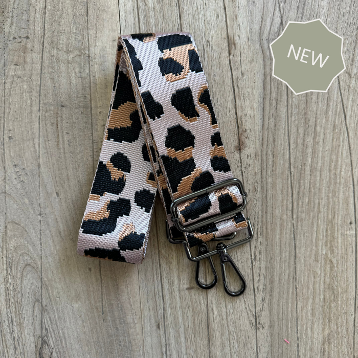 Poppy Blush Leopard Crossbody Bag Strap (Gunmetal)