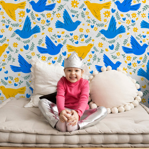 TeepeeJoy Bird Themed Wallpaper for Nursery and Kids Rooms - Skyward Blossoms