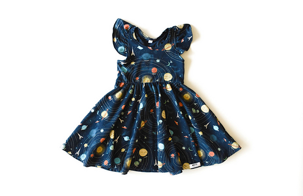 Worthy Threads Ruffle Twirly Dress in Planets