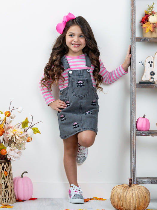 Mia Belle Girls Skull Girls Rock Denim Overall Dress Set