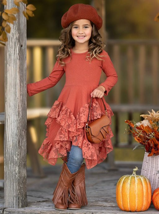 Mia Belle Girls Style Queen Rust Lace Tunic