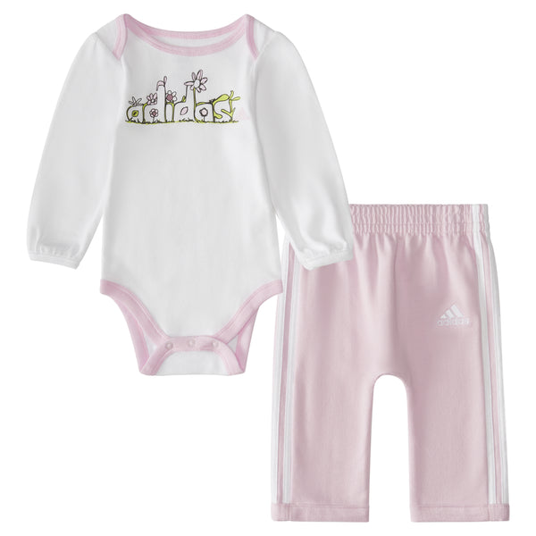 Adidas Baby Girl Graphic Bodysuit & Jogger Pants Set in Pink