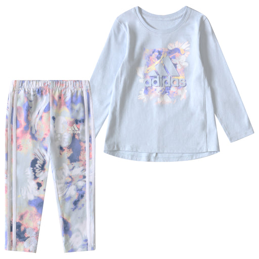 Adidas Long Sleeve Halo Blue Tee with All Over Print Legging Set