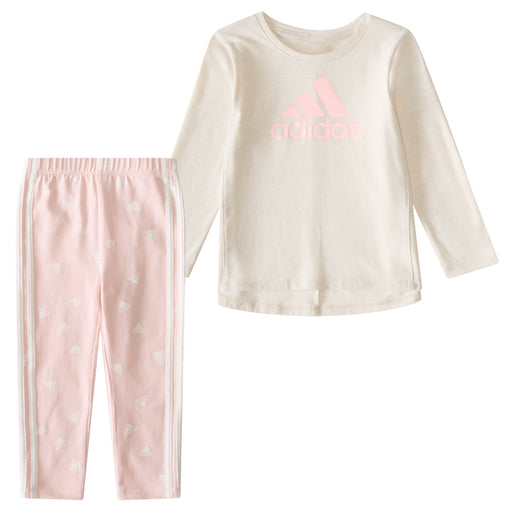 Adidas Long Sleeve Oatmeal Heather Tee with All Over Print Legging Set