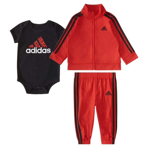 Adidas Three-Piece Tricot Track Set Red w/Black