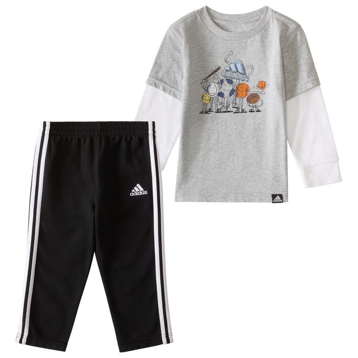 Adidas Grey Layered Tee and Pant Set