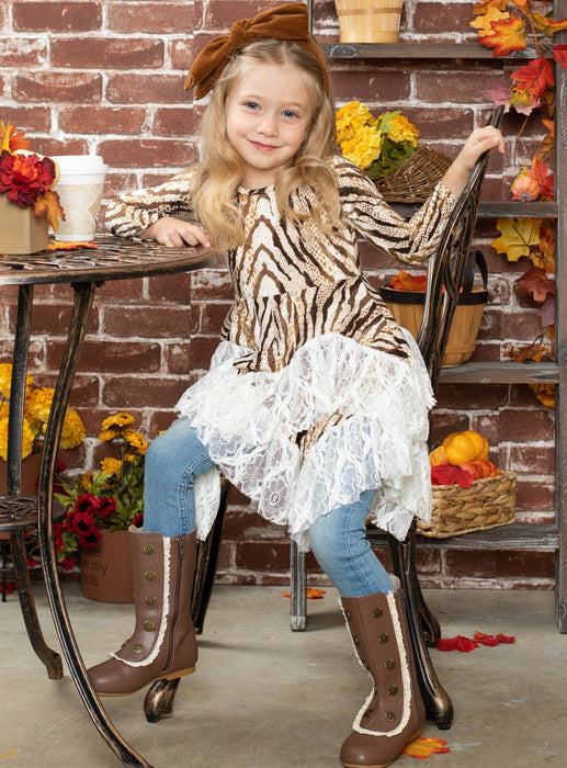 Mia Belle Girls Sassy Snakeskin Lace Handkerchief Tunic