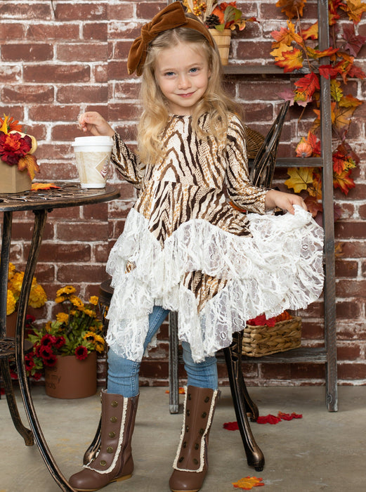 Mia Belle Girls Sassy Snakeskin Lace Handkerchief Tunic