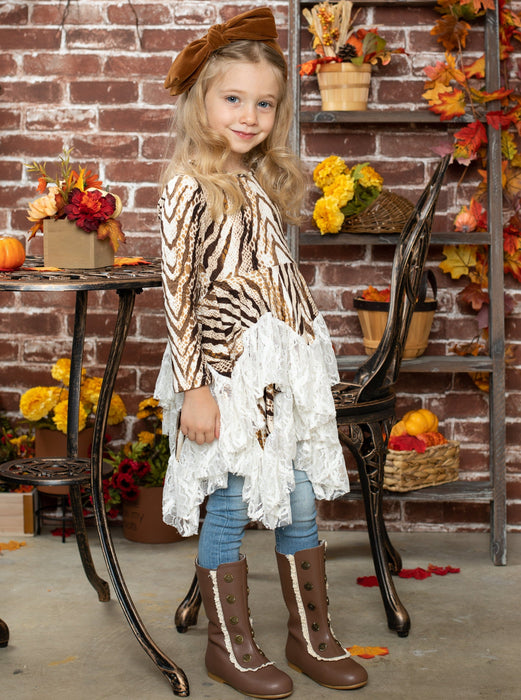 Mia Belle Girls Sassy Snakeskin Lace Handkerchief Tunic