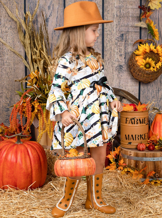 Mia Belle Girls Chic Pumpkin Striped Hi-Lo Dress