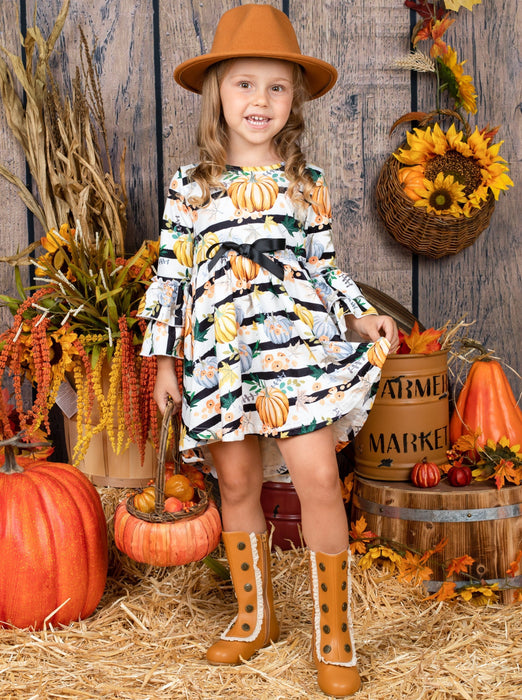 Mia Belle Girls Chic Pumpkin Striped Hi-Lo Dress