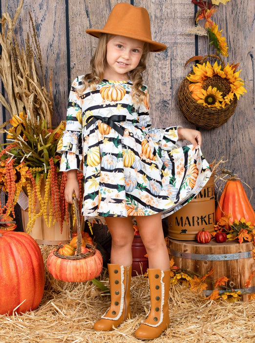 Mia Belle Girls Chic Pumpkin Striped Hi-Lo Dress