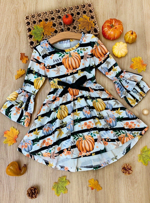 Mia Belle Girls Chic Pumpkin Striped Hi-Lo Dress