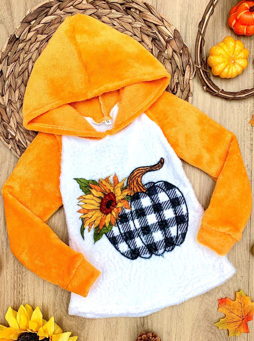 Mia Belle Girls Plush Pumpkin Raglan Hoodie