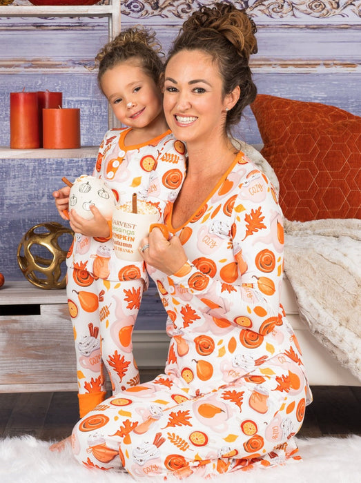 Mia Belle Girls Mommy and Me Cozy Pumpkin Spice Pajama Set