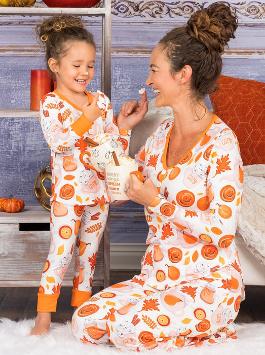 Mia Belle Girls Mommy and Me Cozy Pumpkin Spice Pajama Set