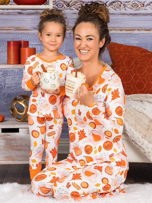 Mia Belle Girls Mommy and Me Cozy Pumpkin Spice Pajama Set