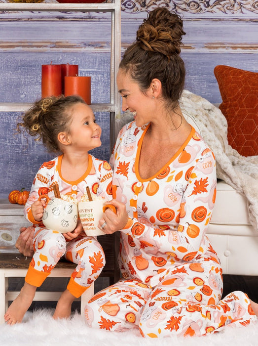 Mia Belle Girls Mommy and Me Cozy Pumpkin Spice Pajama Set