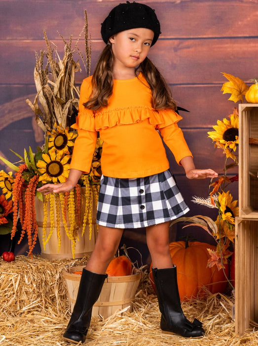 Mia Belle Girls Posh Pumpkin Plaid Skirt Set