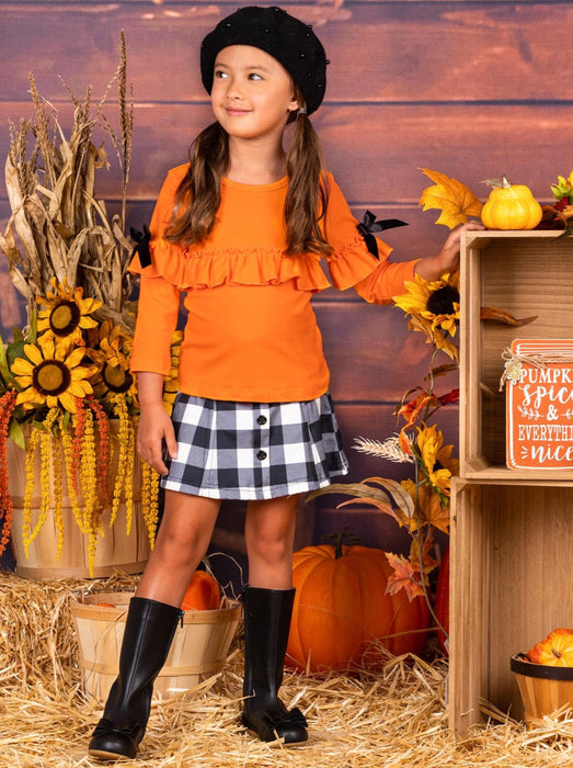 Mia Belle Girls Posh Pumpkin Plaid Skirt Set