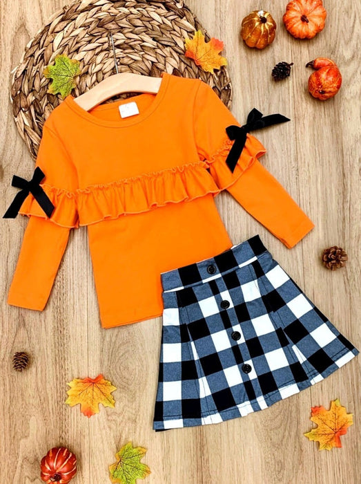 Mia Belle Girls Posh Pumpkin Plaid Skirt Set