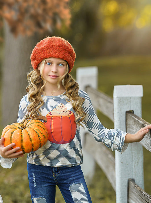 Mia Belle Girls But First, Pumpkin Spice Patched Jeans Set