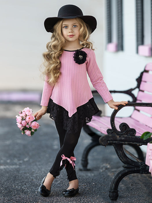 Mia Belle Girls Fine Lines Lace Tunic and Trimmed Legging Set