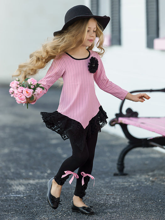 Mia Belle Girls Fine Lines Lace Tunic and Trimmed Legging Set
