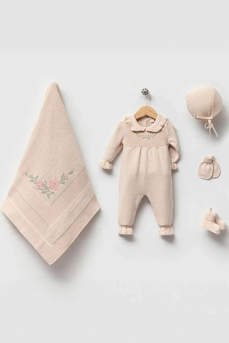 THA Dressing Alicia Beige Newborn Knitwear Coming Home Set (5 pcs)