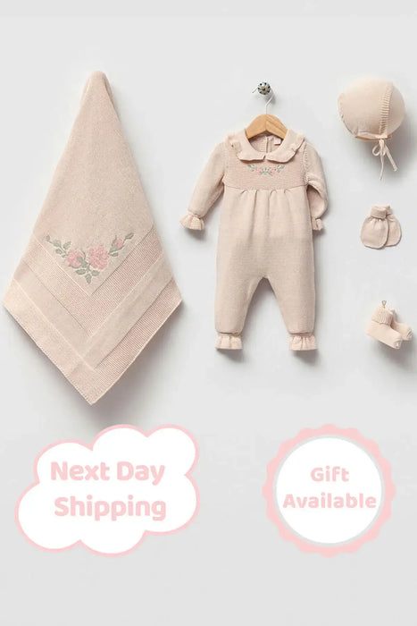 THA Dressing Alicia Beige Newborn Knitwear Coming Home Set (5 pcs)