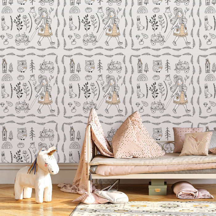 TeepeeJoy Autumn Wallpaper for Nursery and Kids Rooms - Autumn Strolls