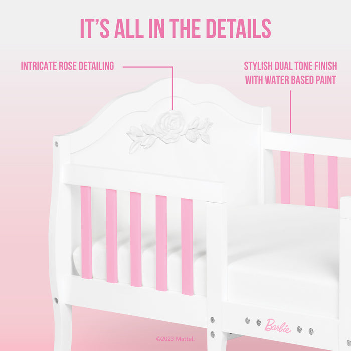 Barbie Rose Toddler Bed in White & Pink by Evolur